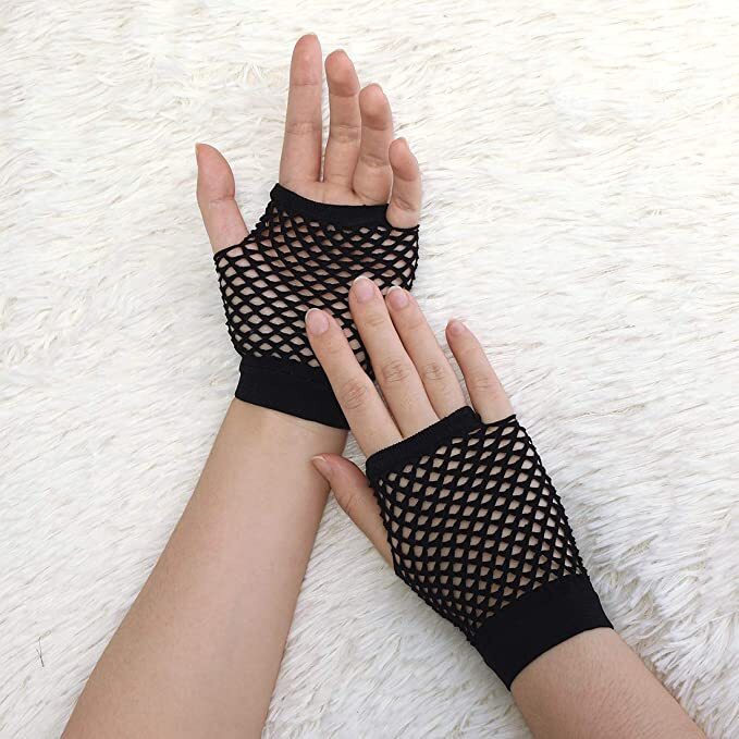 1 Pair Fishnet Gloves Fingerless Wrist Length 70s 80s Costume Party Dance - Black V563-18510-BLACK