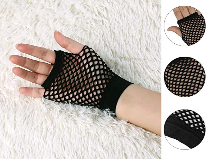 1 Pair Fishnet Gloves Fingerless Wrist Length 70s 80s Costume Party Dance - Black V563-18510-BLACK