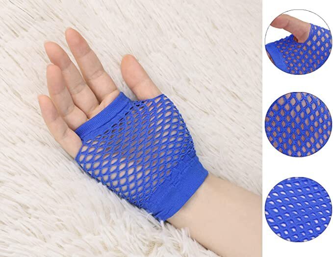 1 Pair Fishnet Gloves Fingerless Wrist Length 70s 80s Costume Party Dance - Blue V563-18510-BLUE