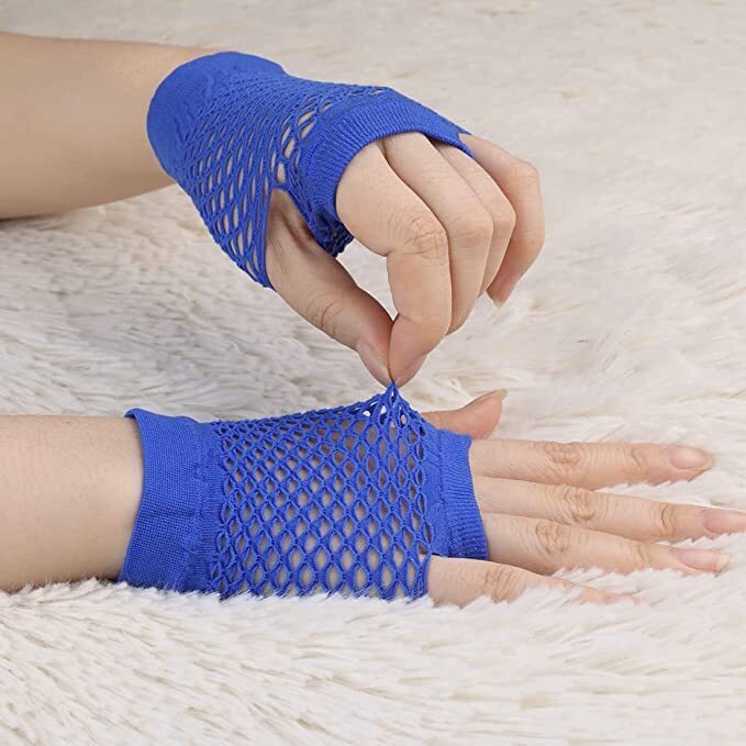 1 Pair Fishnet Gloves Fingerless Wrist Length 70s 80s Costume Party Dance - Blue V563-18510-BLUE