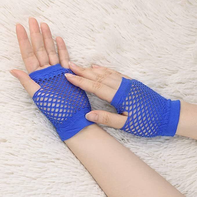1 Pair Fishnet Gloves Fingerless Wrist Length 70s 80s Costume Party Dance - Blue V563-18510-BLUE