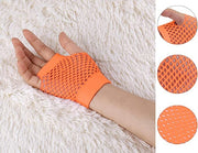 1 Pair Fishnet Gloves Fingerless Wrist Length 70s 80s Costume Party - Orange V563-18510-ORANGE