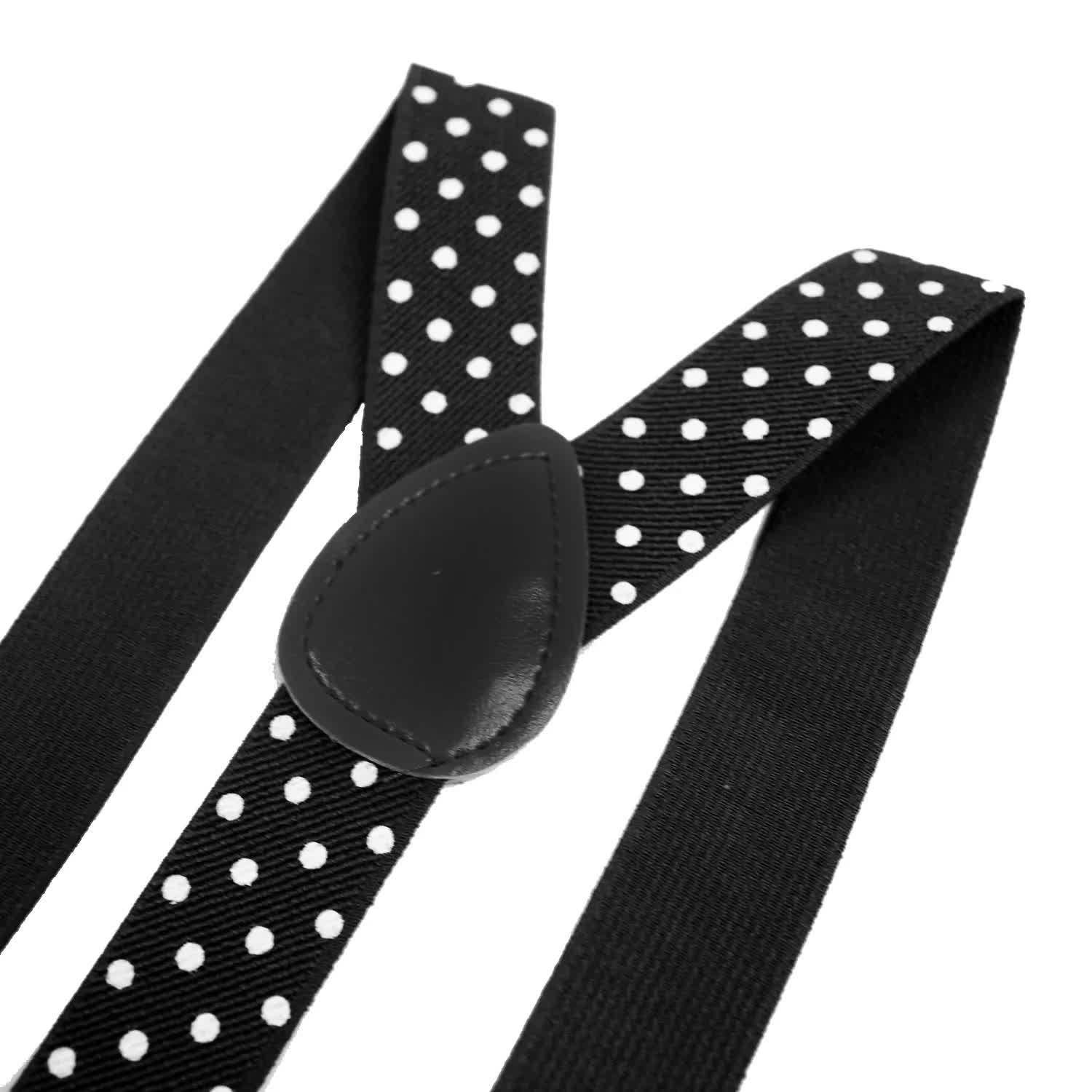 Mens Suspenders Braces Adjustable Strong Clip On Elastic Formal Wedding Slim - Black with White Polka Dot V563-19120-01