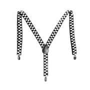 Mens Adjustable Suspenders Braces in Black/White Checkered Pattern (Chequered) V563-19135-01