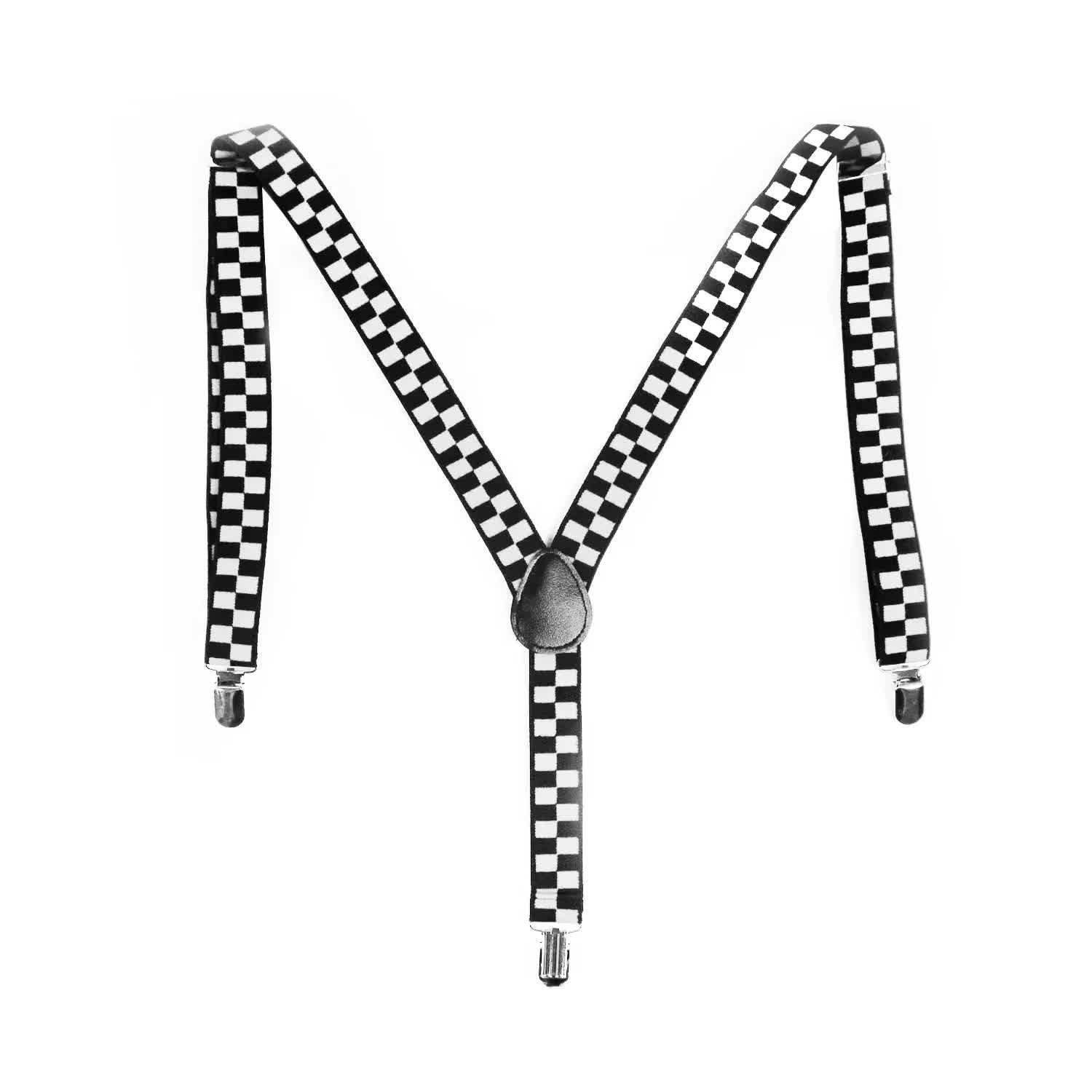 Mens Adjustable Suspenders Braces in Black/White Checkered Pattern (Chequered) V563-19135-01
