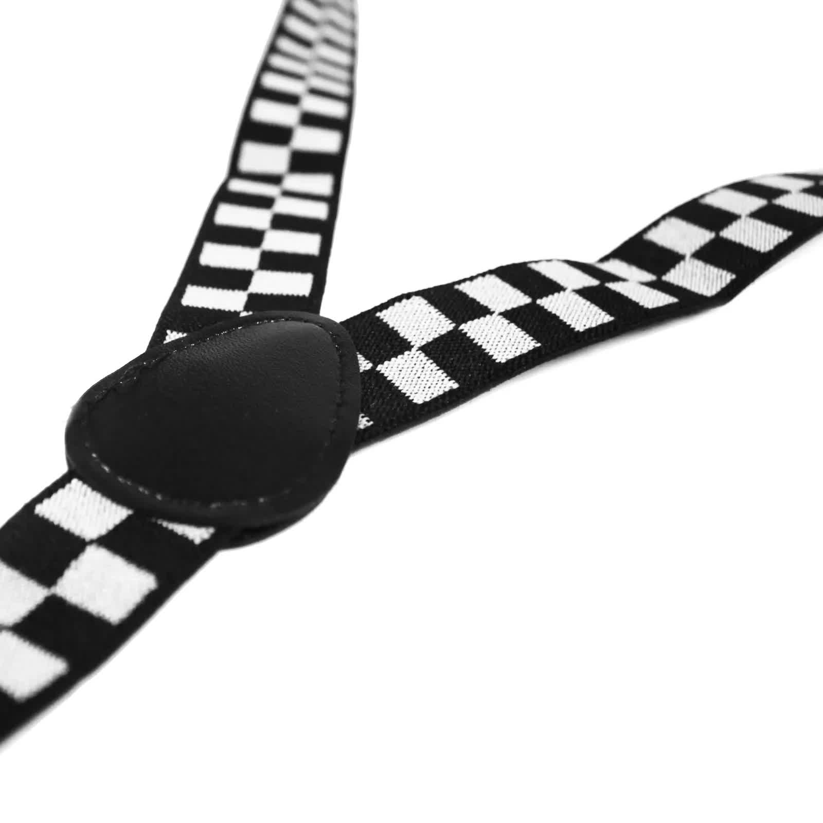 Mens Adjustable Suspenders Braces in Black/White Checkered Pattern (Chequered) V563-19135-01