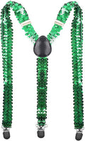 SEQUIN SUSPENDERS Unisex Adjustable Braces Clip On Elastic Y-Back - Green V563-19250-07