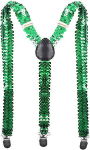 SEQUIN SUSPENDERS Unisex Adjustable Braces Clip On Elastic Y-Back - Green V563-19250-07