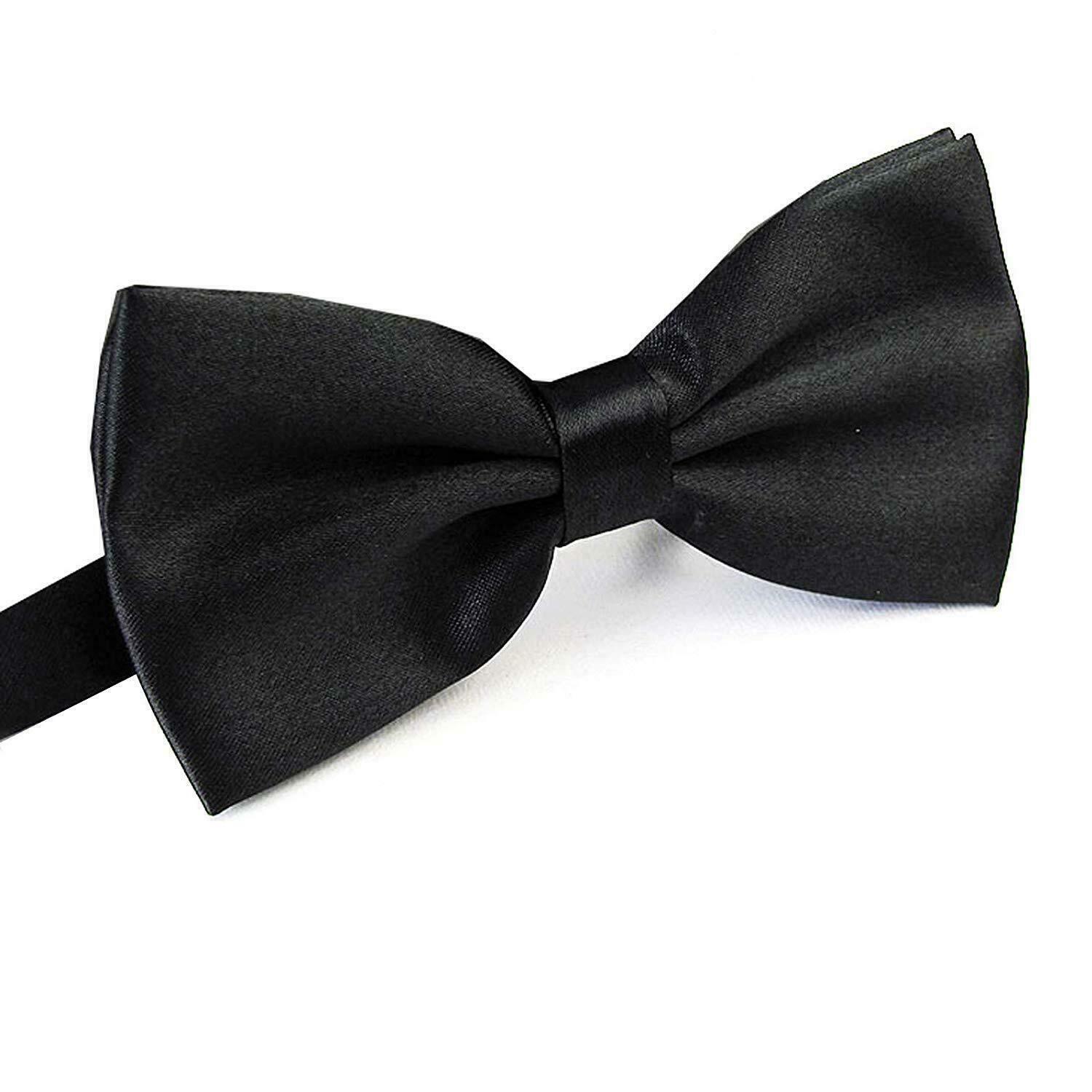 Mens BOW TIE Wedding Tuxedo Formal Bestman Necktie Classic Plain Party - Black V563-19411-BLK