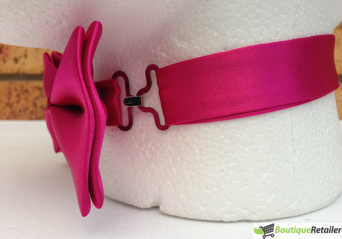 Mens BOW TIE Wedding Tuxedo Formal Bestman Necktie Classic Plain Party - Hot Pink V563-19411-HTPNK