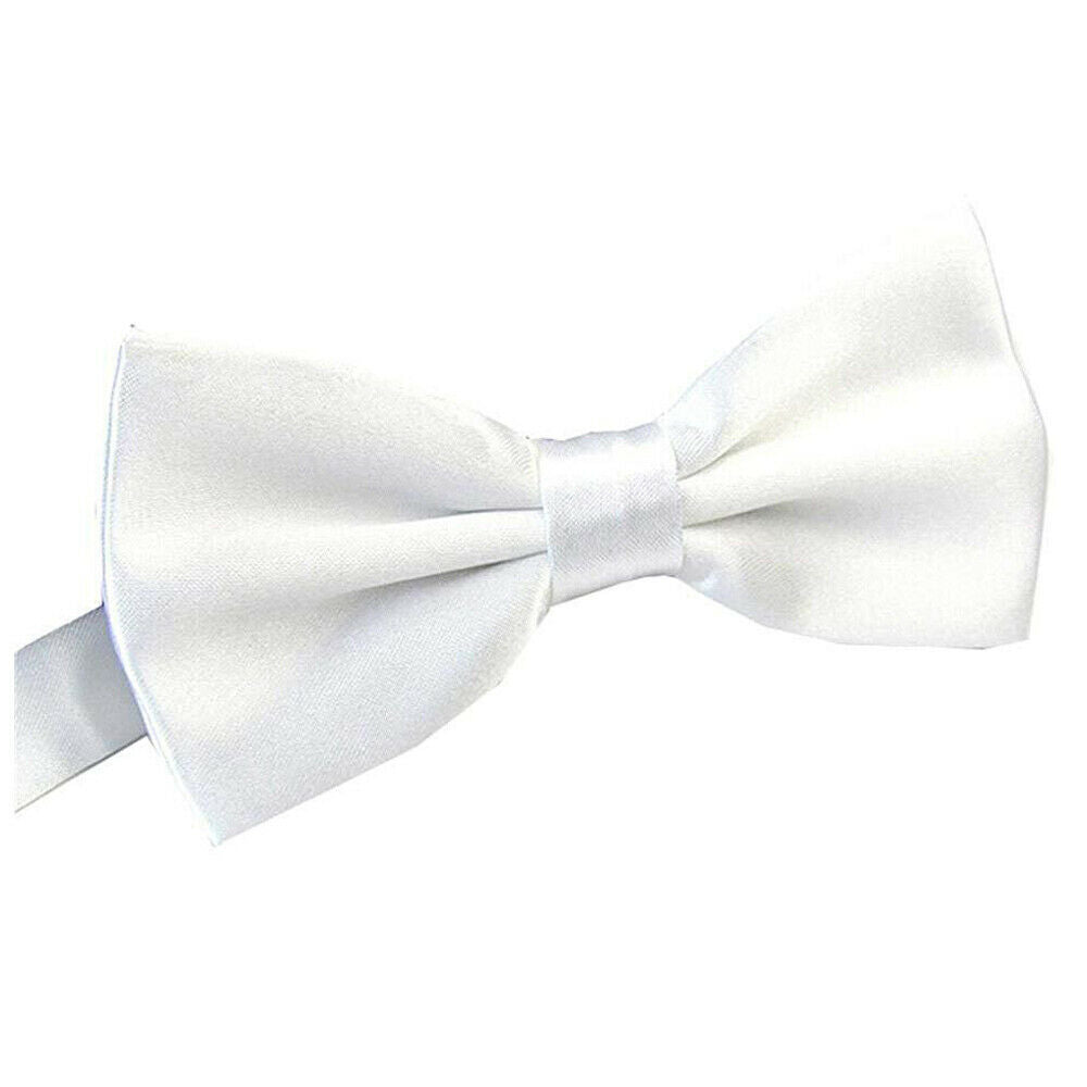 Mens BOW TIE Wedding Tuxedo Formal Bestman Necktie Classic Plain Party - White V563-19411WHT