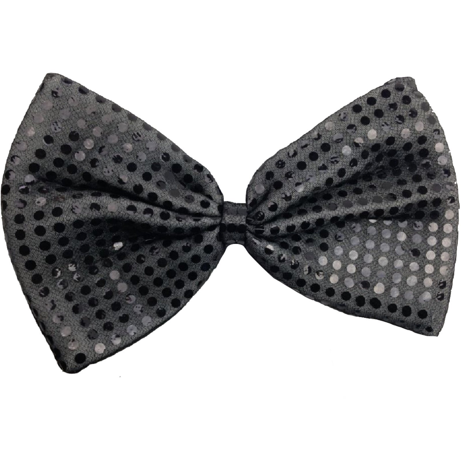 LARGE BOW TIE Sequin Polka Dots Bowtie Big King Size Party Costume - Grey (with black polka dots) V563-19430-GRYBLKPLKDOT