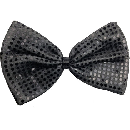 LARGE BOW TIE Sequin Polka Dots Bowtie Big King Size Party Costume - Grey (with black polka dots) V563-19430-GRYBLKPLKDOT