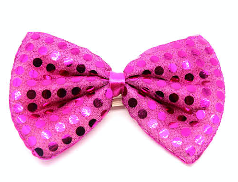 SEQUIN BOW TIE Polka Dots Bowtie Party Unisex Costume 13cm x 9cm Clown - Hot Pink V563-19440-HOTPNK