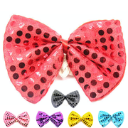 SEQUIN BOW TIE Polka Dots Bowtie Party Unisex Costume 13cm x 9cm Clown - Hot Pink V563-19440-HOTPNK