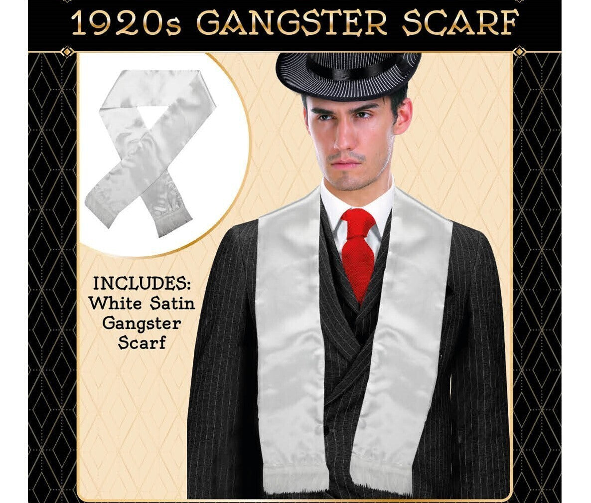 Mens Gatsby 1920s Hollywood Gangster White Scarf Silky Soft with Tassels Costume V563-19762