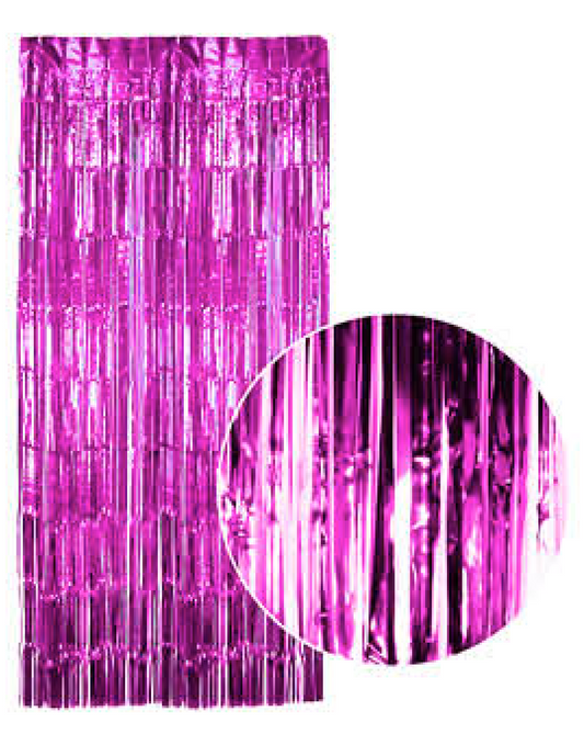 Tinsel Curtain Foil Metallic Fringe Backdrop Party Door Decorations - (200cm x 100cm) - Hot Pink V563-19850-HTPNK