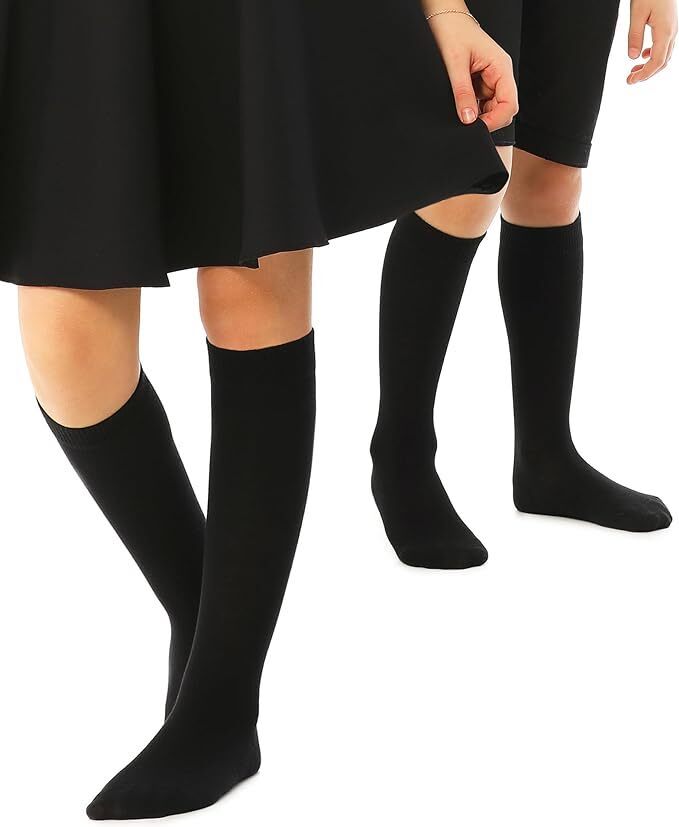 Knee High School Socks for Girls Boys Plain Cotton Rich Kids Seamless No Seam - 2-8 (Black) V563-1KHSOX-BLK2-810YRS