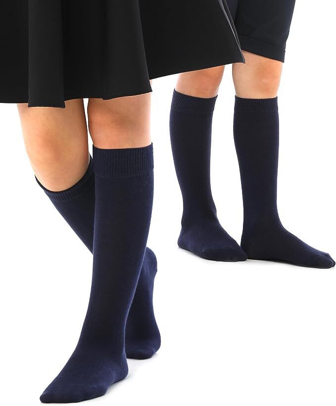 Knee High School Socks for Girls Boys Plain Cotton Rich Kids Seamless No Seam - 6-11 (Navy) V563-1KHSOX-NVY6-1112YRS