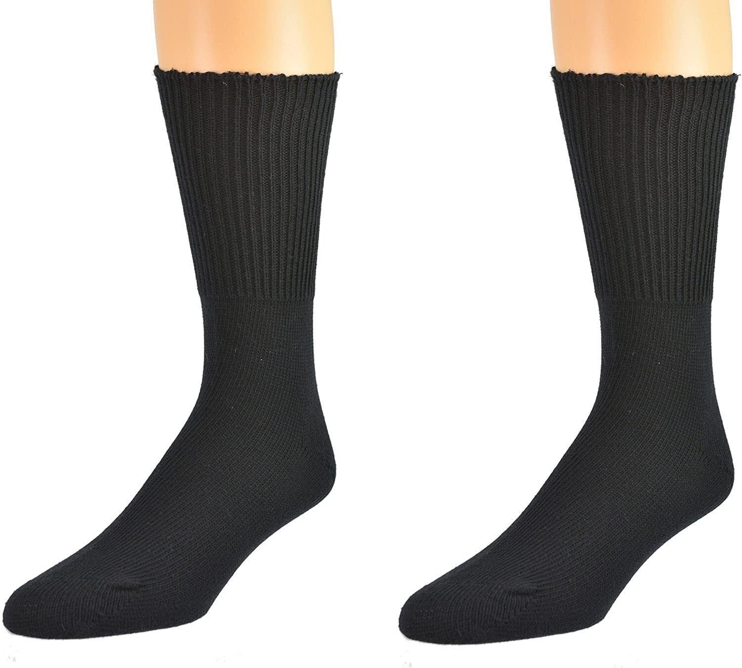 1 Pair DIABETIC BAMBOO Socks Work Socks Medical Loose Top Crew Cushion BLACK - 11-14 V563-1XBR-DBWSKS-11_14