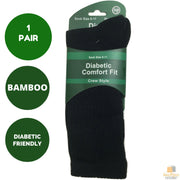 1 Pair DIABETIC BAMBOO Socks Work Socks Medical Loose Top Crew Cushion BLACK - 11-14 V563-1XBR-DBWSKS-11_14