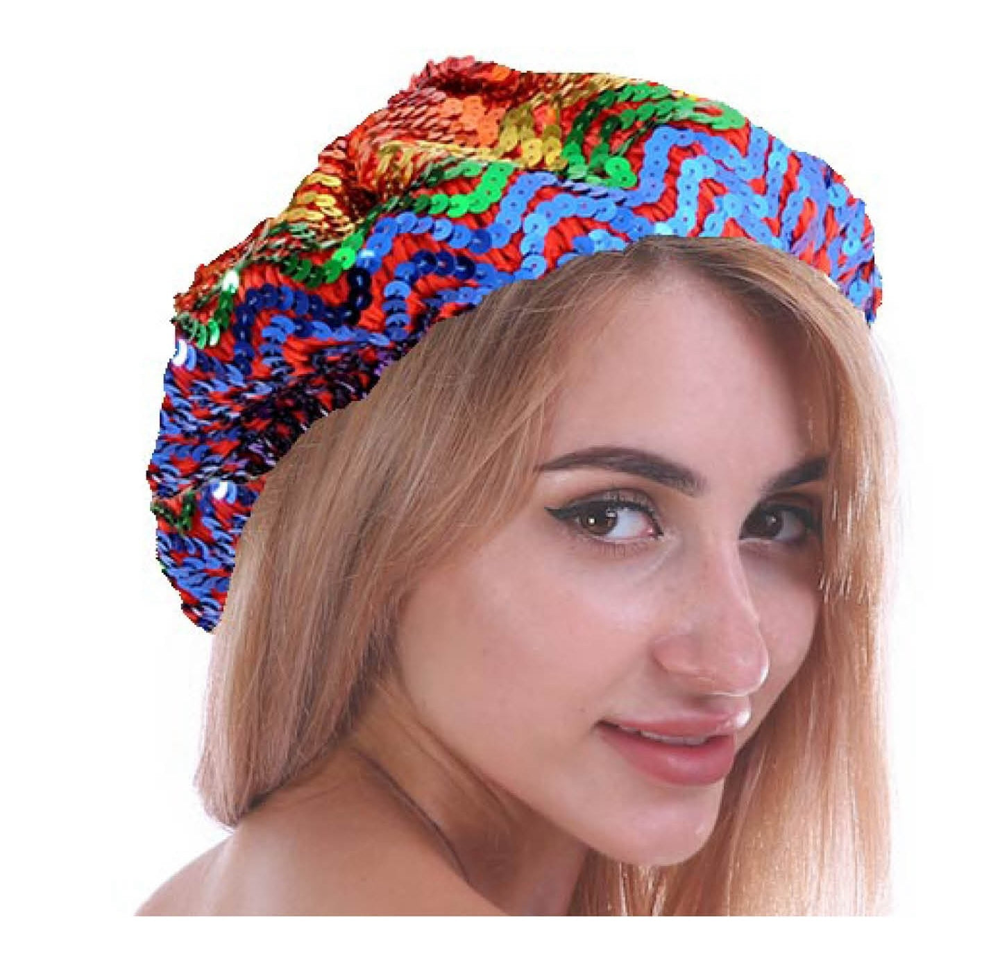 Rainbow Sequin French Beret Hat Gay LGBTQ Pride V563-21199-11