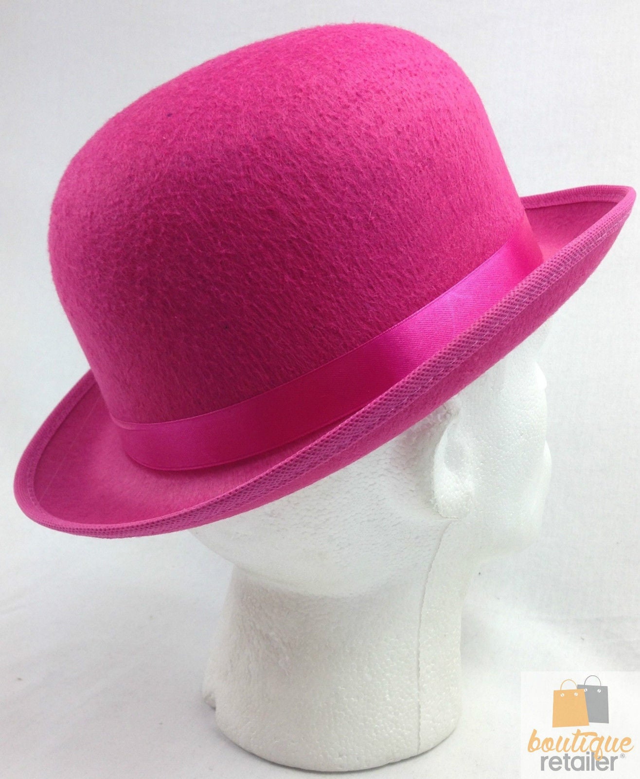 BOWLER HAT Party Vintage Costume Derby Felt Dance Halloween in Hot Pink V563-21210-HPINK
