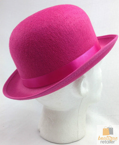 BOWLER HAT Party Vintage Costume Derby Felt Dance Halloween in Hot Pink V563-21210-HPINK