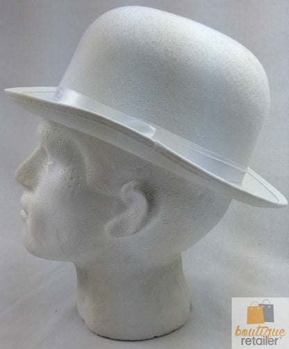 BOWLER HAT Party Vintage Costume Derby Felt Dance Halloween in White V563-21210-WHT