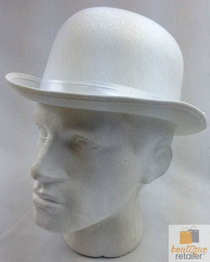 BOWLER HAT Party Vintage Costume Derby Felt Dance Halloween in White V563-21210-WHT