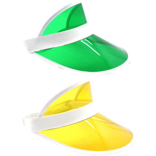 2x Yellow Perspex Visor with White Rim - Retro 80s Rave Accessory, Adjustable Fit Australia Day V563-21234-2X