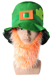 St Patricks Day Green Top Hat w/ Beard Iris Party Dress Up Ireland Halloween Cap V563-21273