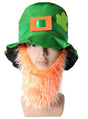 St Patricks Day Green Top Hat w/ Beard Iris Party Dress Up Ireland Halloween Cap V563-21273