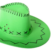 Fluro Green Cowboy Hat with Adjustable Chin Cord - Fun Western-Themed Australia Day V563-21293-11