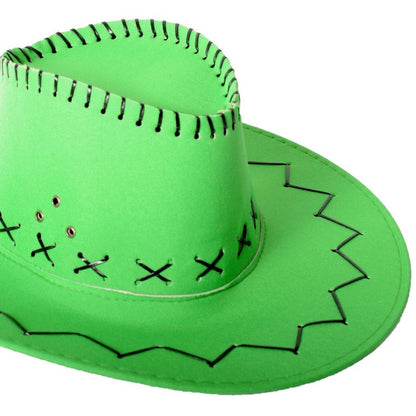 Fluro Green Cowboy Hat with Adjustable Chin Cord - Fun Western-Themed Australia Day V563-21293-11