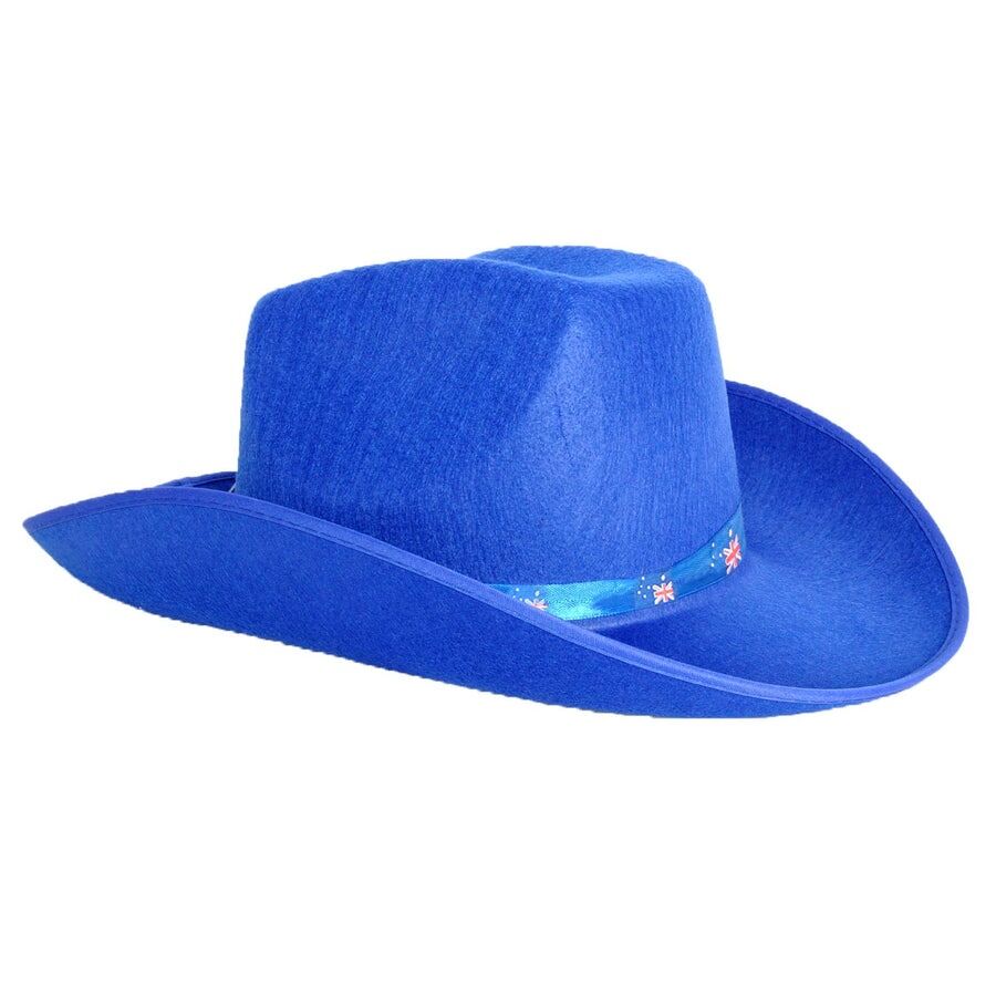 Blue Felt Cowboy Hat with Australian Flag Ribbon - Festival Costume Accessory V563-21296