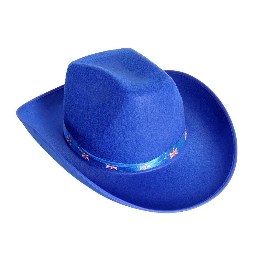 Blue Felt Cowboy Hat with Australian Flag Ribbon - Festival Costume Accessory V563-21296