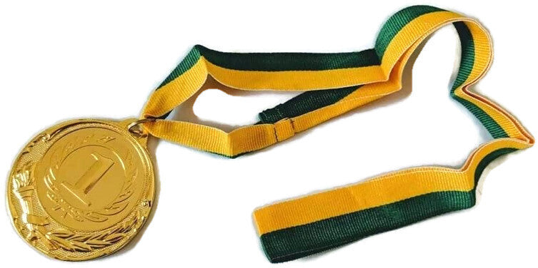 METAL WINNER GOLD MEDAL 1st Party Favours Sports Day 40cm Ribbon - Green/Gold V563-2142
