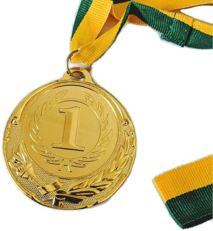 METAL WINNER GOLD MEDAL 1st Party Favours Sports Day 40cm Ribbon - Green/Gold V563-2142