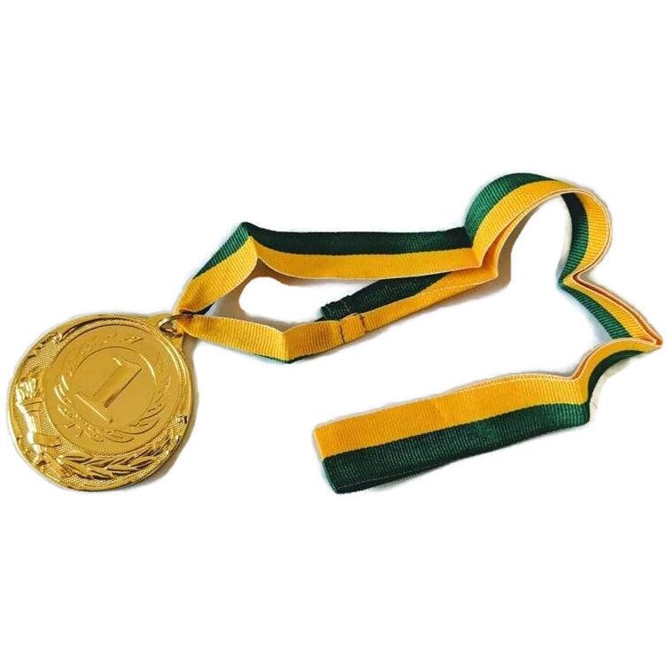 METAL WINNER GOLD MEDAL 1st Party Favours Sports Day 40cm Ribbon - Green/Gold V563-2142