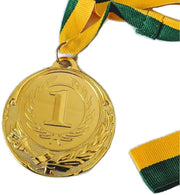 METAL WINNER GOLD MEDAL 1st Party Favours Sports Day 40cm Ribbon - Green/Gold V563-2142