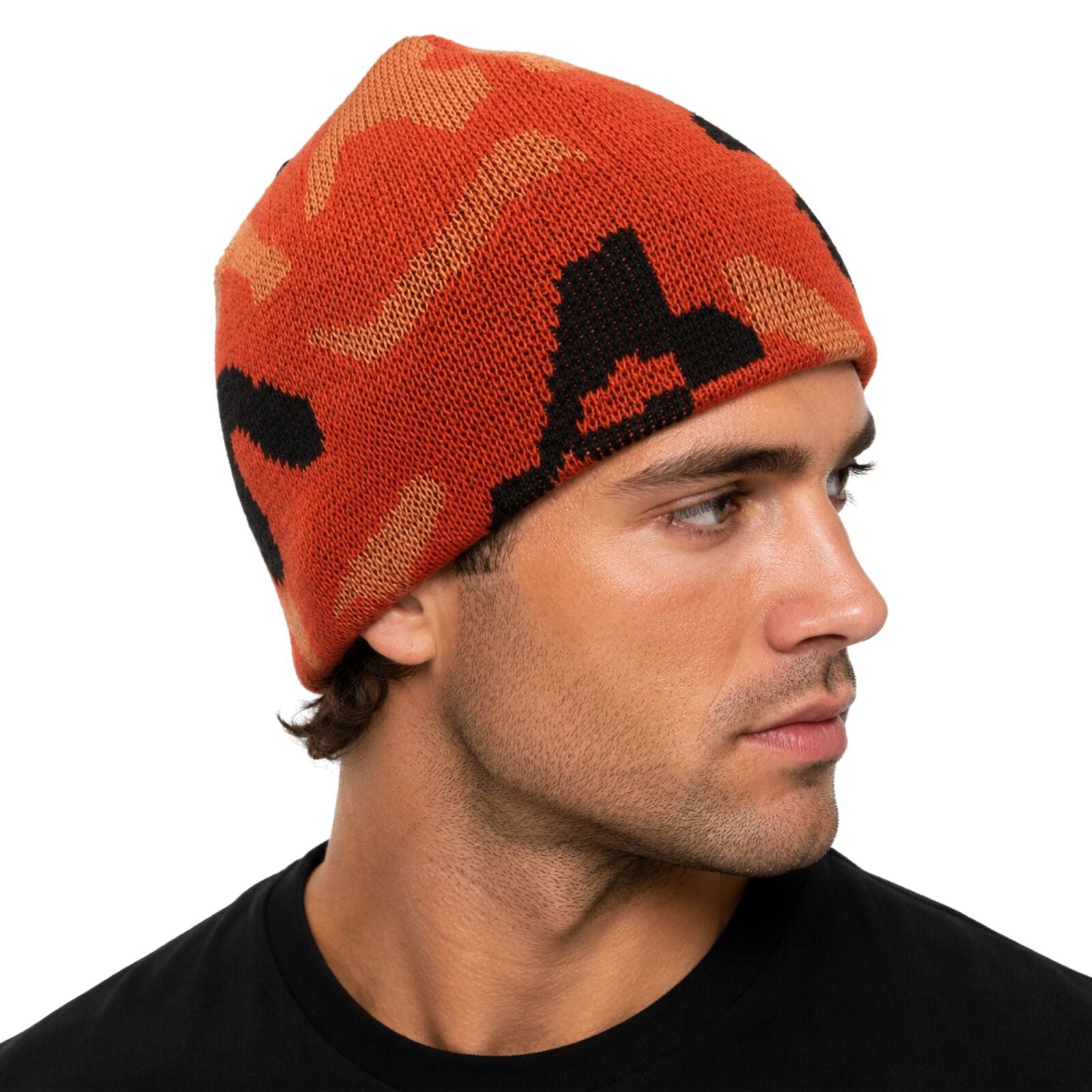 Camo Beanie Hat Winter Ski Army Military Hunting Warm - Orange Camouflage - One Size
