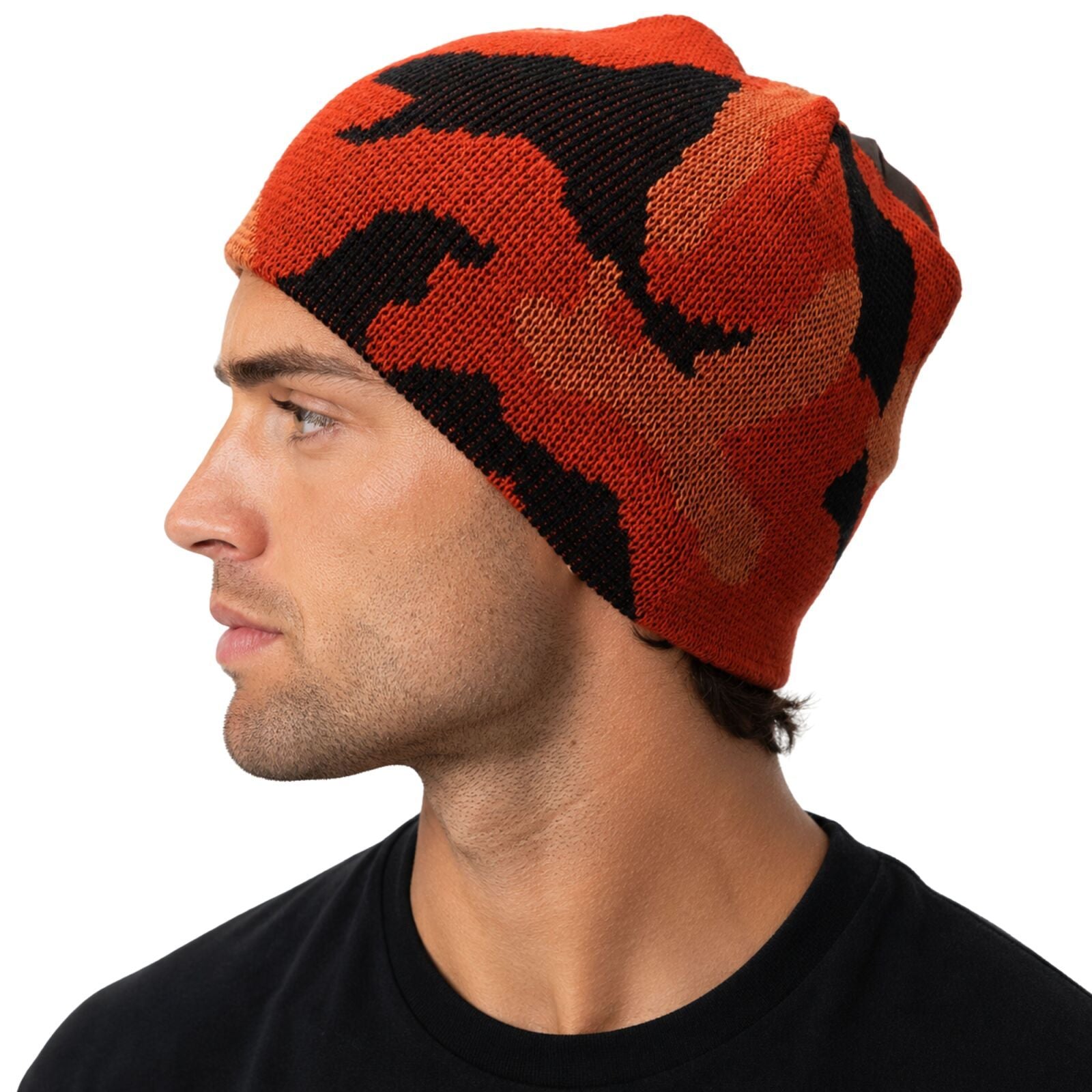 Camo Beanie Hat Winter Ski Army Military Hunting Warm - Orange Camouflage - One Size