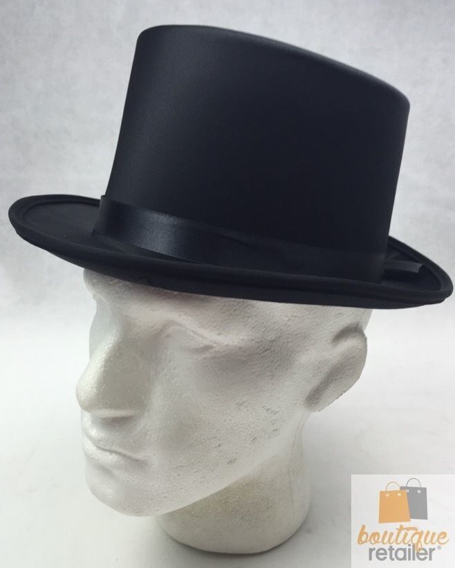 SATIN TOP HAT Costume Party Cap Fancy Dress Trilby Fedora One Size - Black V563-21995-BLK
