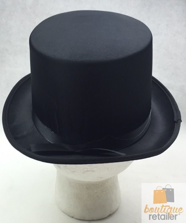 SATIN TOP HAT Costume Party Cap Fancy Dress Trilby Fedora One Size - Black V563-21995-BLK