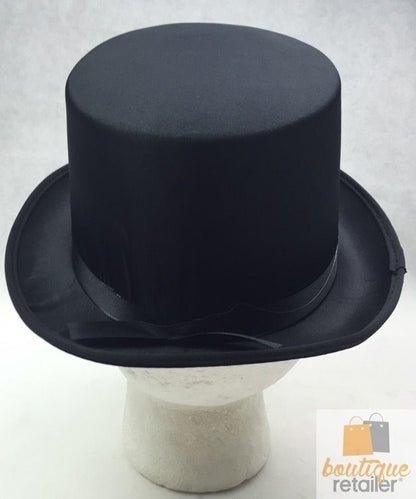 SATIN TOP HAT Costume Party Cap Fancy Dress Trilby Fedora One Size - Black V563-21995-BLK