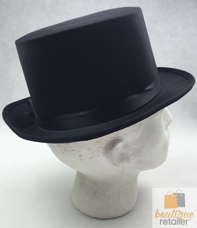 SATIN TOP HAT Costume Party Cap Fancy Dress Trilby Fedora One Size - Black V563-21995-BLK