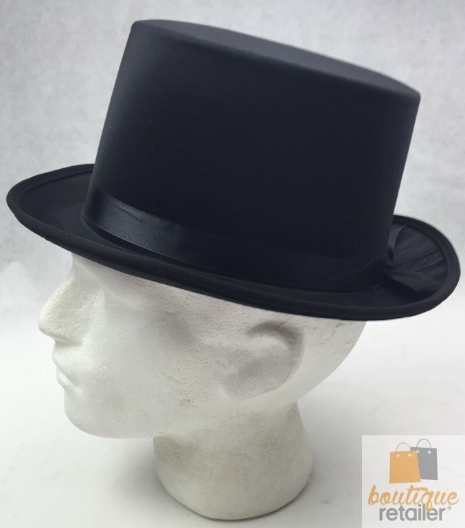 SATIN TOP HAT Costume Party Cap Fancy Dress Trilby Fedora One Size - Black V563-21995-BLK