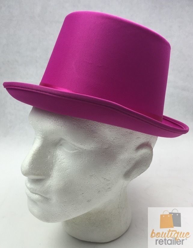 SATIN TOP HAT Costume Party Cap Fancy Dress Trilby Fedora One Size - Hot Pink V563-21995-HTPNK
