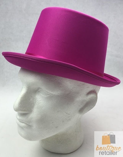 SATIN TOP HAT Costume Party Cap Fancy Dress Trilby Fedora One Size - Hot Pink V563-21995-HTPNK